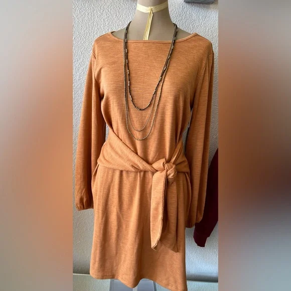 👗Elegant Nine Eight Orange Long-Sleeve Dress - Picture 1 of 12